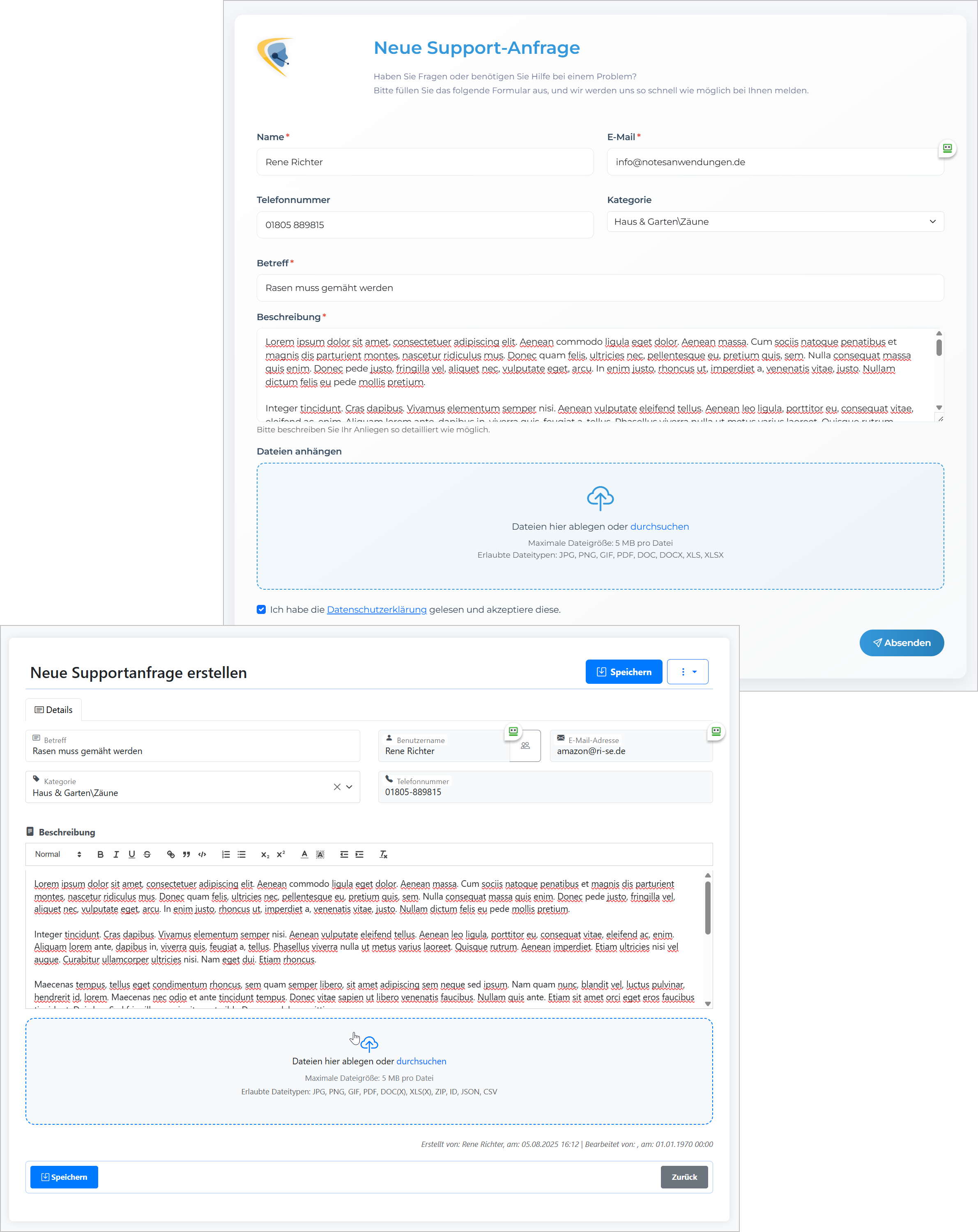 Erfassungsmöglichkeiten von Supportanfragen