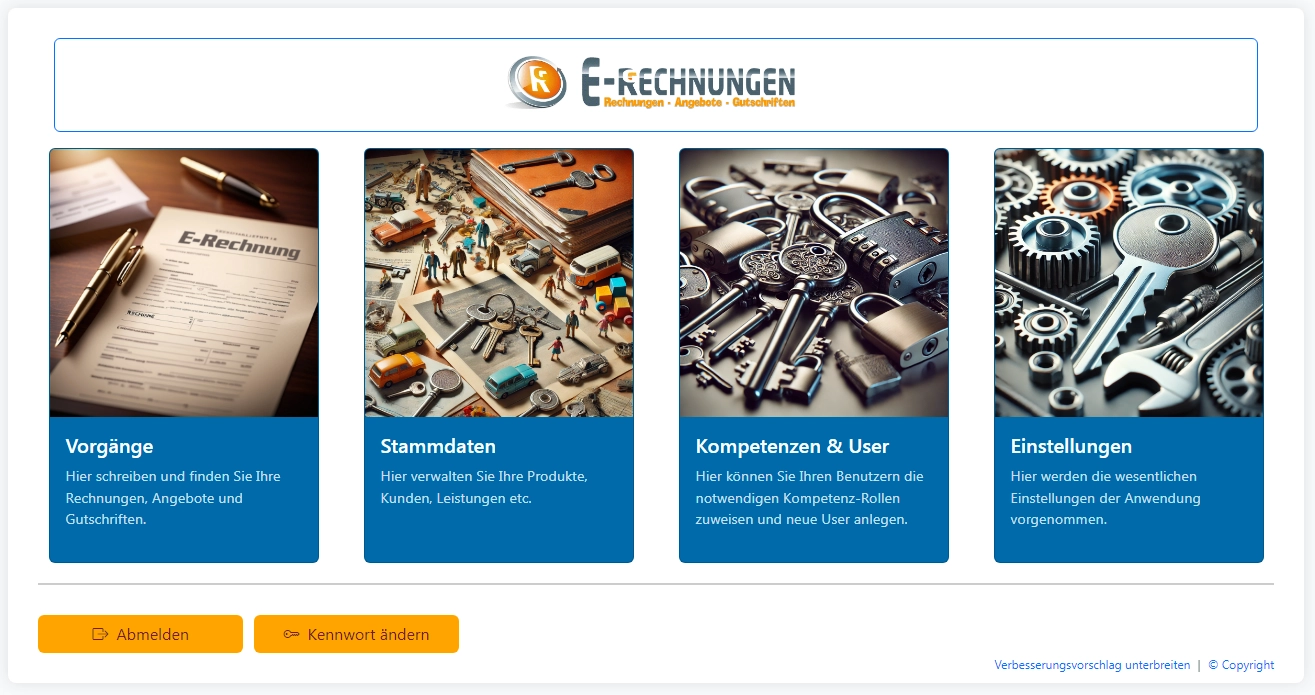 Startseite des E-Rechnungssystems