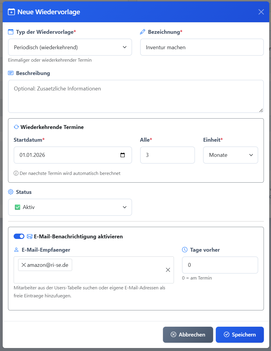 Umfangreiches Wiedervorlagesystem