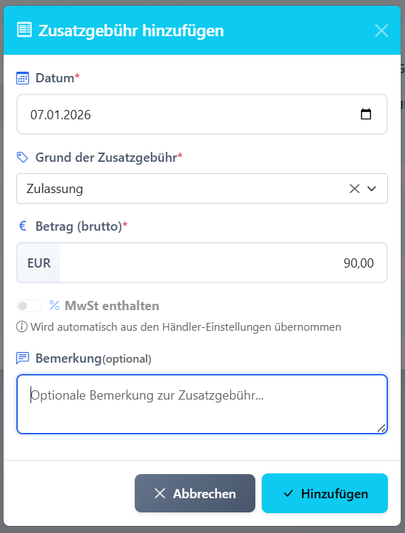 Zusatzgebühren buchen