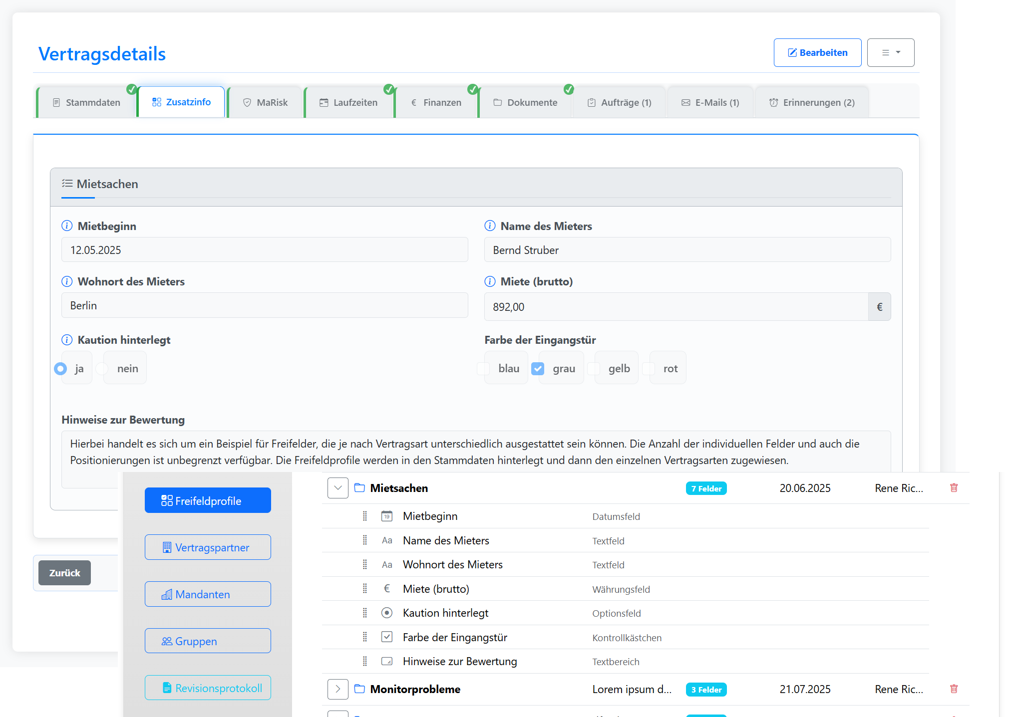 Freifeldprofile für individuelle Feldinformationen